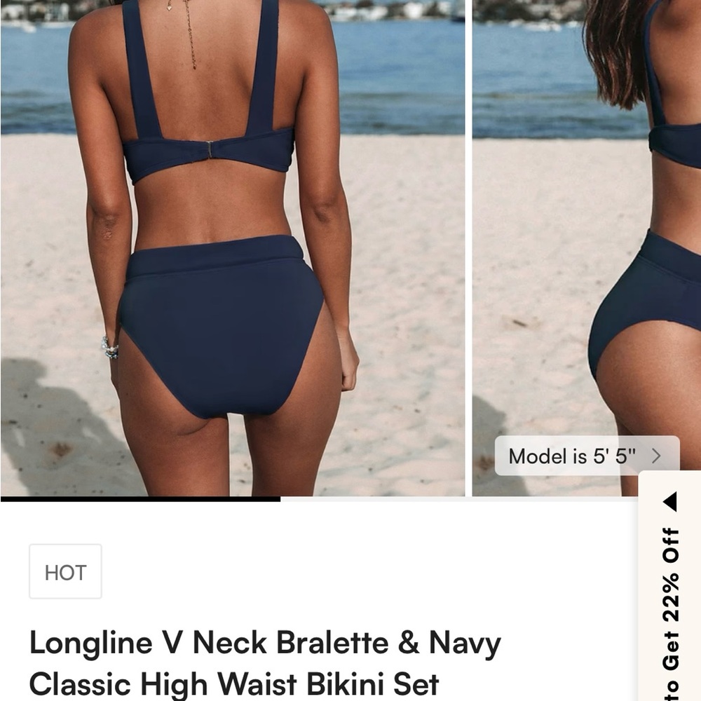 Navy V Neck Bralette & High Waist Bikini Sets